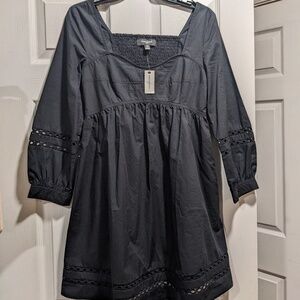 Banana Republic Long Sleeve Gathered Eyelet Black Dress women's size x-small